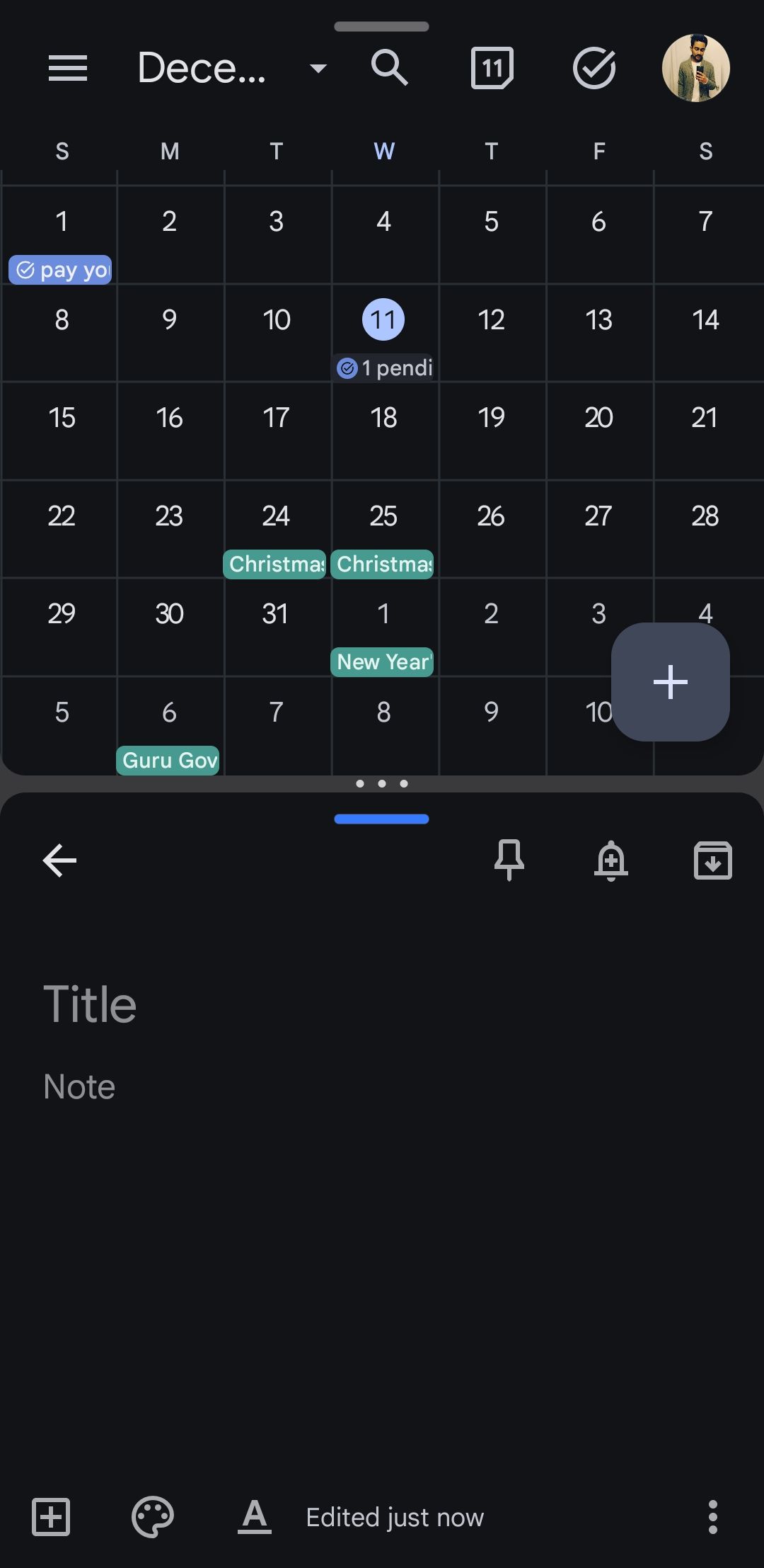 Google Calendar و Keep در حالت تقسیم صفحه در اندروید