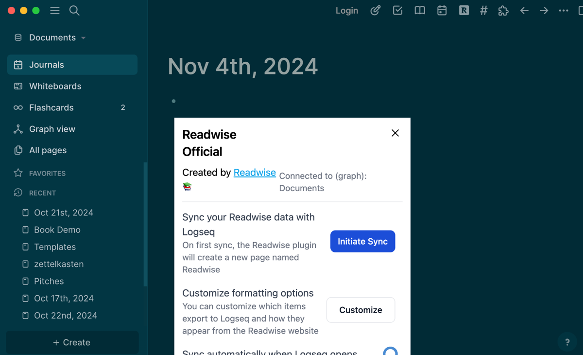 افزونه Readwise در Logseq