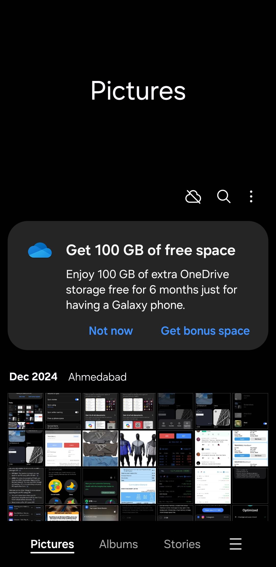 گالری سامسونگ پیشنهاد OneDrive را نشان می‌دهد