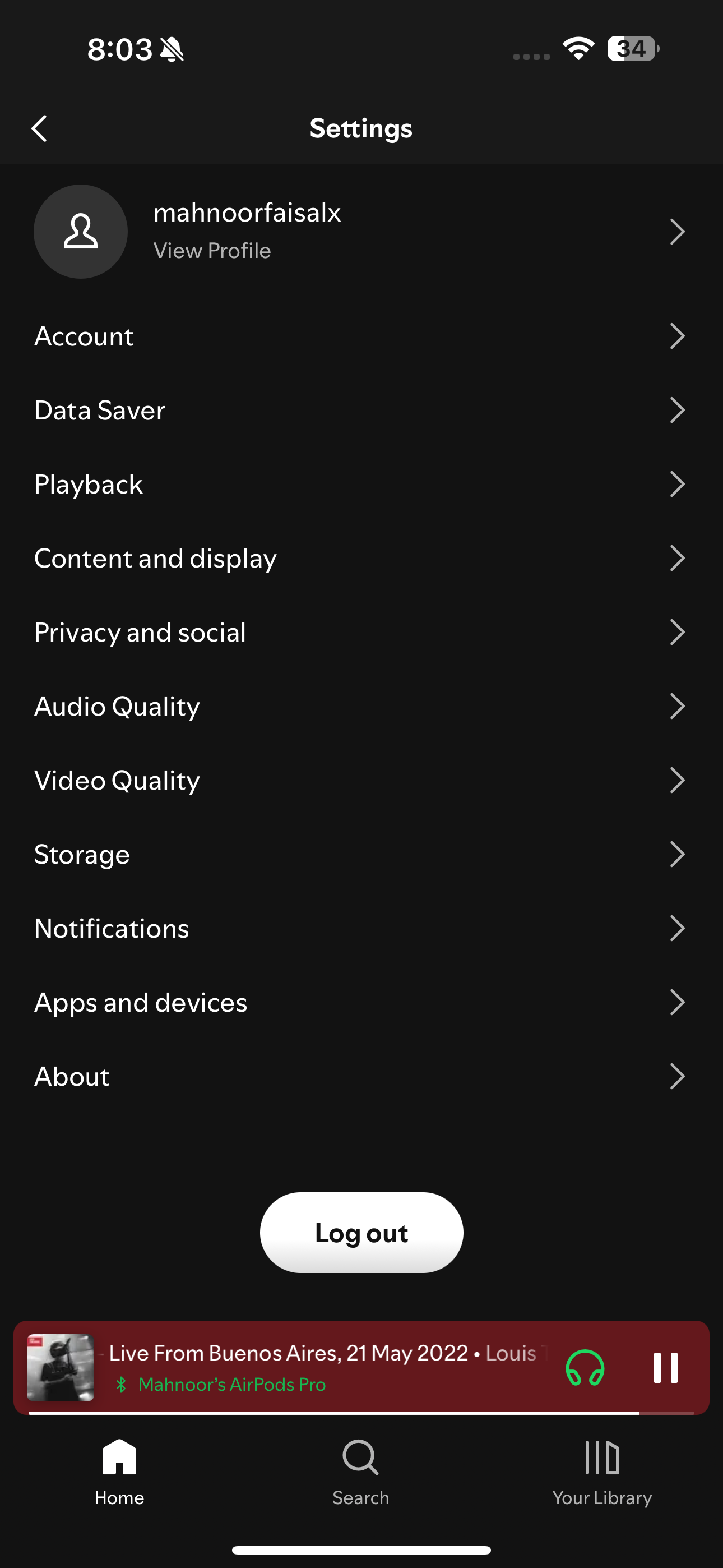 صفحه تنظیمات در Spotify