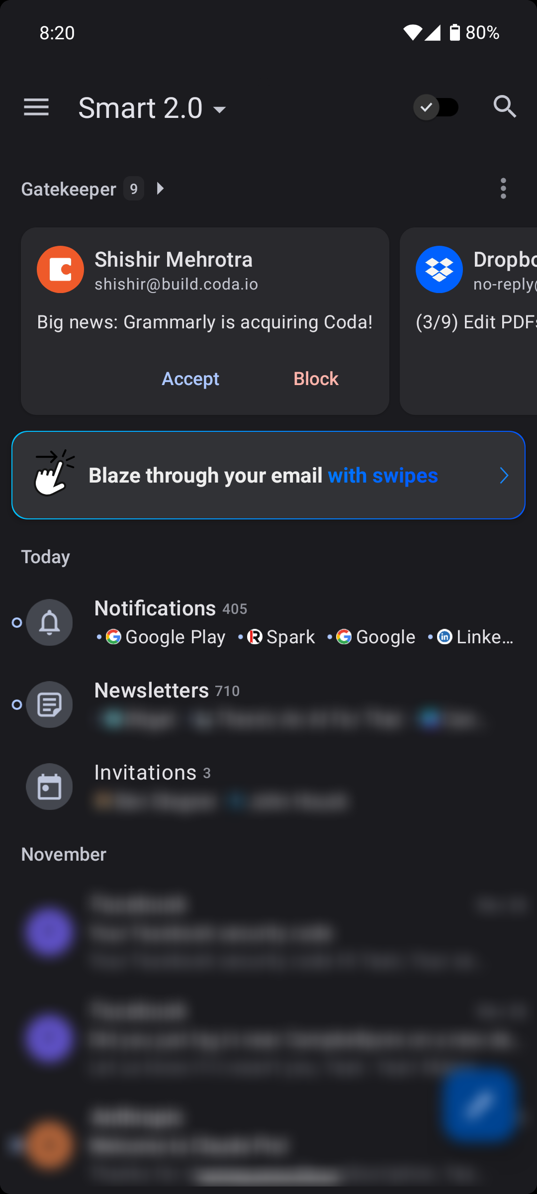 صفحه اصلی Spark Mail