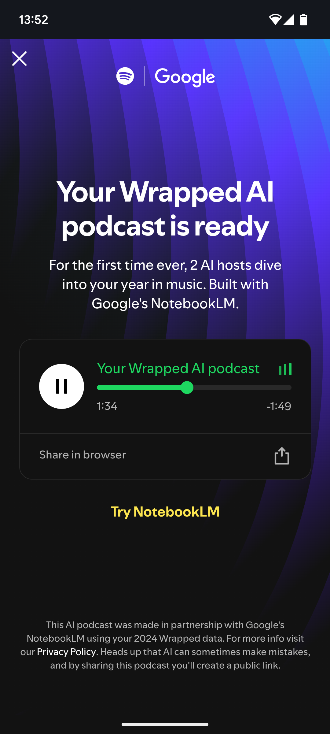 در حال گوش دادن به پادکست Wrapped AI Spotify