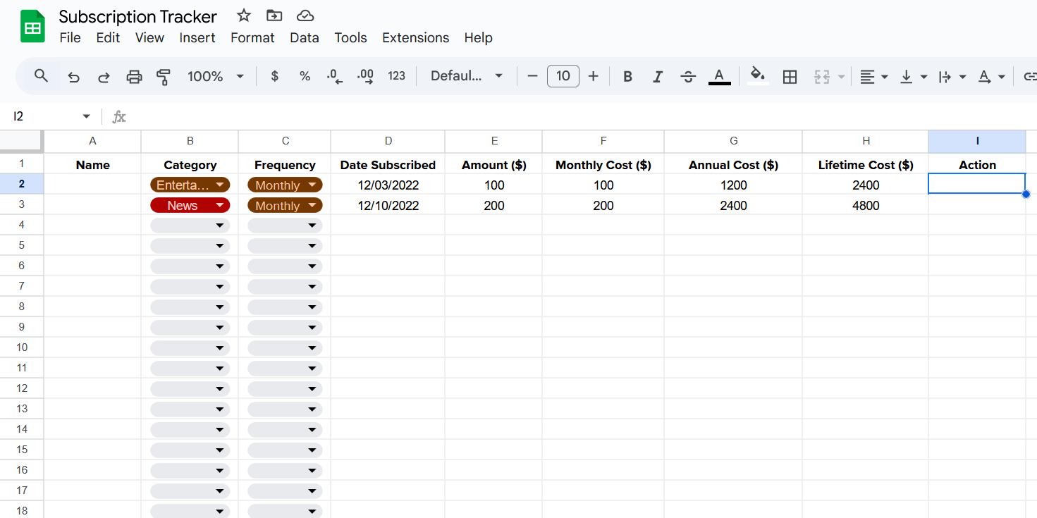 الگوی ردیاب اشتراک Google Sheets