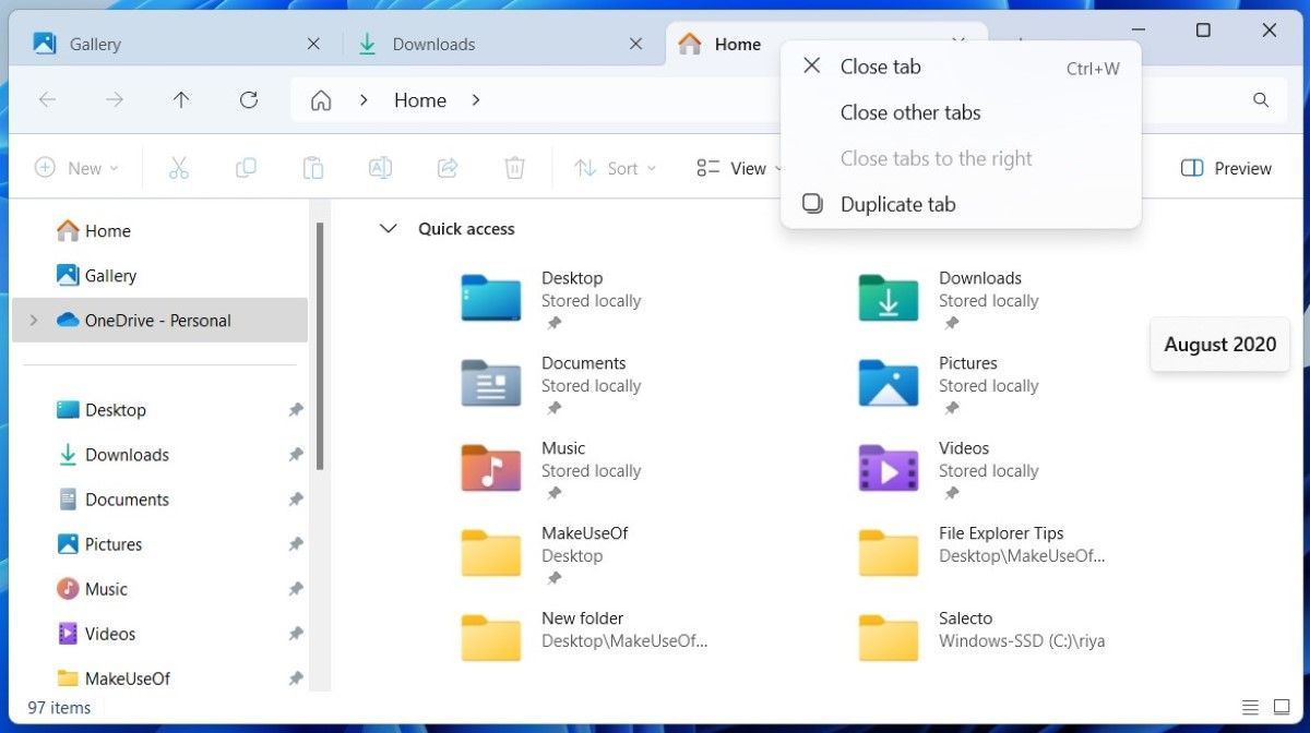 Windows 11 File Explorer در حال نمایش برگه ها