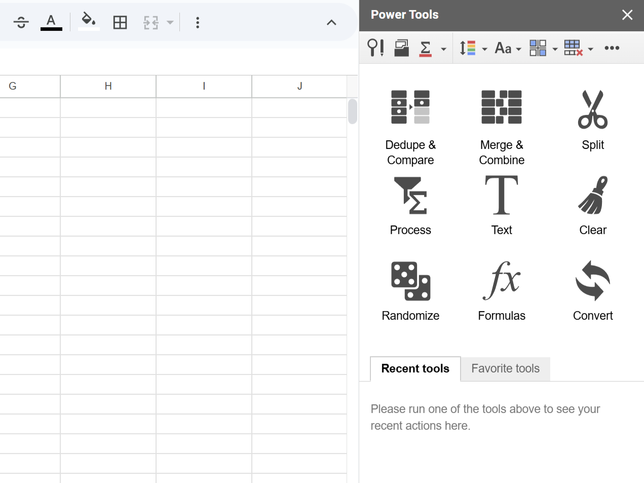 نوار کناری Power Tools در Google Sheets